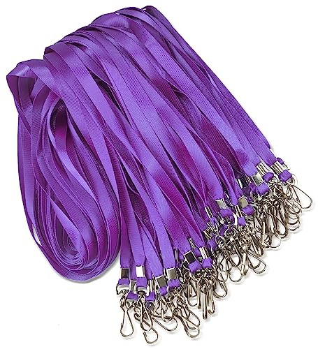 50 Pack Bulk Lanyard for ID Badge Holder Durable Flat Lanyard with Swivel Hook and Badge Clip (Purple)