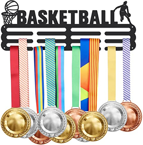 SUPERDANT Soporte para medallas de baloncesto femenino isplay para niñas, gancho de hierro deportivo, marco de medalla de premios, cinta de animación para más de 60 medallas de metal, colgador de