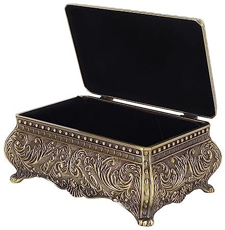 Antik Schmuckkästen Metallic Floral Gravur Rechteck Aufbewahrung Box, Vintage Schmuckkästchen für Frauen Mädchen Geburtstag Weihnachten (Bronze)
