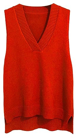 Pulls sans Manches Col V Gilet Sweat Tricot Gilet Top Ourlet irrégulier Couleur Unie Femmes (as4, Alpha, One_Size, Regular, Regular, Rouge)