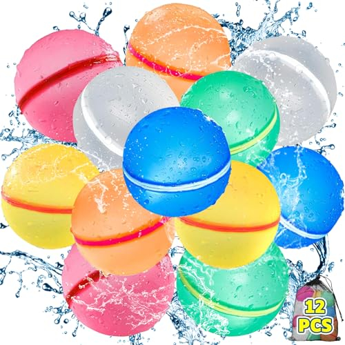 Wasserbomben Wiederverwendbare 12 Pcs Wasserbomben Selbstschließend Einfaches und schnelles Befüllen Wasserbomben Set magnetischer Wasserball Wasserspielzeug Strandspielzeug Pool Spielzeug für Sommer