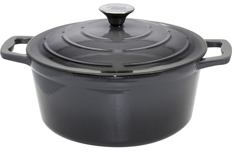 Elo 3362626 cocotte en fonte émaillée antiadhésive avec couvercle, gris classique, passe au four, marmite tous feux, faitout induction 26 cm 4.5 L, 4 à 6 personnes