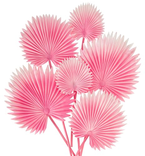 Briful Paquete de 2 tallos de hojas artificiales de hoja de palma rosa, plantas falsas, 6 tallos de hojas de palma, plantas artificiales para decoración del hogar, arreglos de pasteles, centros de