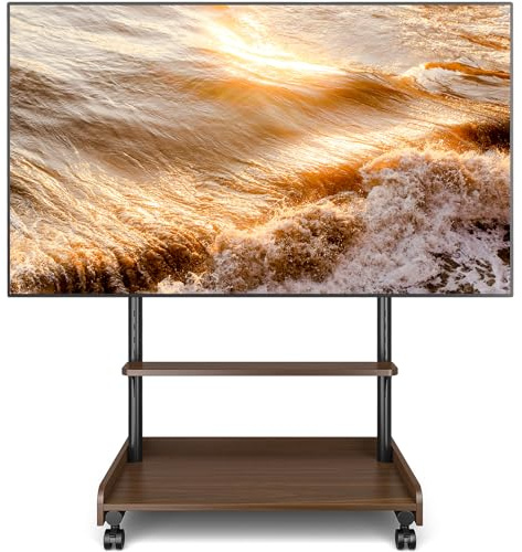 TVON Support TV sur Pied pour Téléviseur de 40-86 Pouce Ecran LED LCD Plasma, Support TV roulettes avec Socle en Bois Réglable en Hauteur Chariot TV avec Étagère Jusqu 'à 68 kg Max VESA 600x400 mm