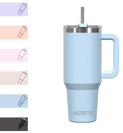 WATERSY 30oz Kaffeebecher to Go Thermobecher Doppelwandiger Edelstahl Vakuum Auslaufsicher Trinkbecher mit Griff und Strohhalm Thermo Tumbler Blau