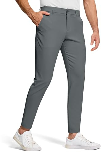 SERAMY Men's Golf Dress Pants 30 Inseam Stretch Skinny Tapered Lightweight Breathable Chino Trousers with Pockets for Casual Work Dark Grey 36
