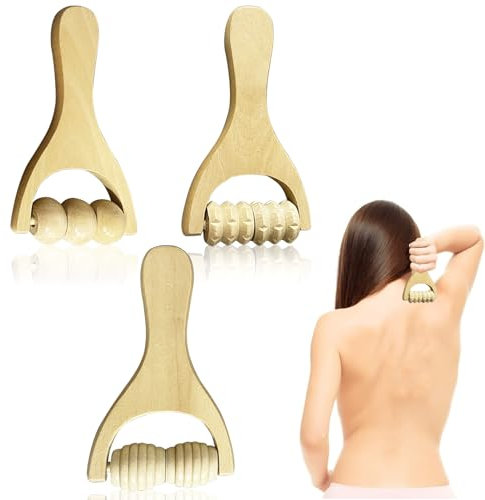 3PCS Wood Therapy Massage Tools Manual Muscle Roller Back Massage Roller Wooden Massage Roller Muscle Belly Relief Tool Muscle Roller Stick for Relaxes Thigh Leg Hands Full Body Muscle Men Women