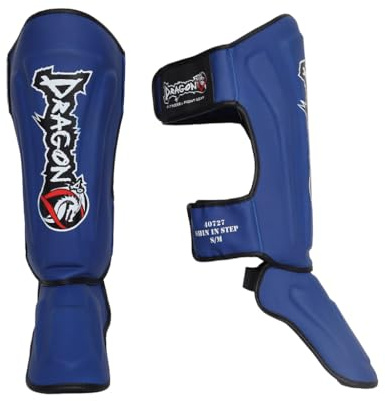 DRAGON DO Muay Thai, Kickboxen und MMA Schienbeinschoner für Männer, Frauen, Kinder mit perfektem Sitz und idealer Polsterung und für weitere Kampfsportarten 40727 (Blau, S-M)