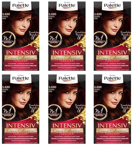 6x Poly Palette Intensiv Creme Coloration 5-680/650 Kastanie permanente Haarfarbe für leuchtende langanhaltende Farbbrillanz Für bis 8 Wochen intensiven Farbglanz,115ml (6er Pack)