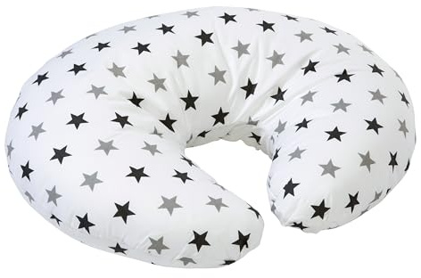 Cuddles Collection Cuscino per allattamento con fodera in 100% cotone, sfoderabile, cuscino per allattamento al seno per un comodo supporto per l'allattamento (stelle argentate)
