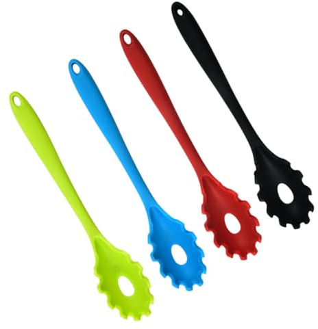 Toyvian Cucchiaio per Spaghetti in Silicone Antiaderente Set 4 Pezzi Colori Assortiti Utensili da Cucina Colino per Pasta Leggero e Sicuro per Uso Domestico Colore Casuale