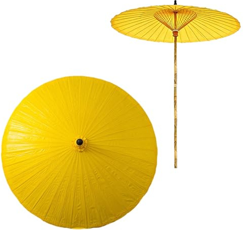 YAVYAV Sombrilla de Madera Artesanal Vintage para Jardín Terraza, Parasol de Papel de Aceite Impermeable con Protección UV, para Alberca Playa Balcon Extérieur Boda Restaurante(Yellow)
