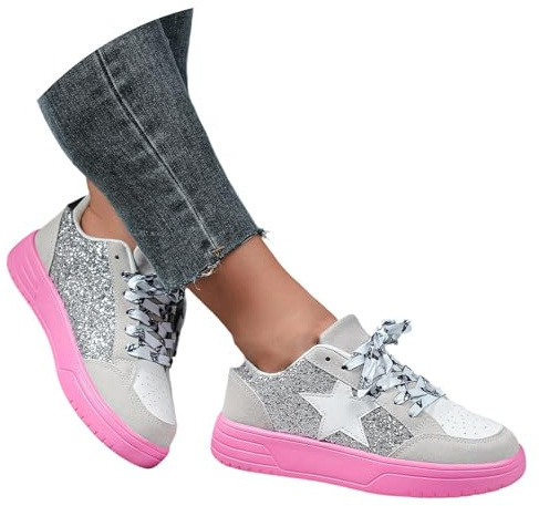 Chaussures De Marche Femme Basket Femme Running Rétro Paillettes Étoile Mode Plateforme Décontracté Sport Quotidien Usure Sneakers Running BasketFemme Été