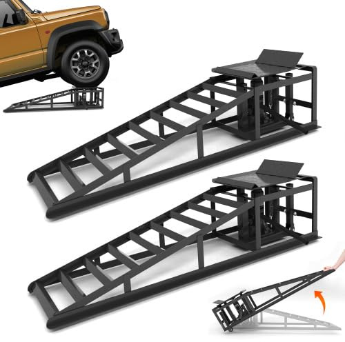 phosir Set di 2 rampe di sollevamento idrauliche per auto, 5 tonnellate, con ruote e sollevatore idraulico, per cambio dell'olio, in acciaio, 23-36 cm, nero