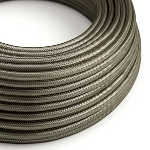 Creative-Cables L'originale cavo elettrico rivestito in tessuto 2 x 0,75 mm² (50 m, Grigio Scuro RM26) – Rotondo, effetto seta – Sicurezza certificata, made in Italy