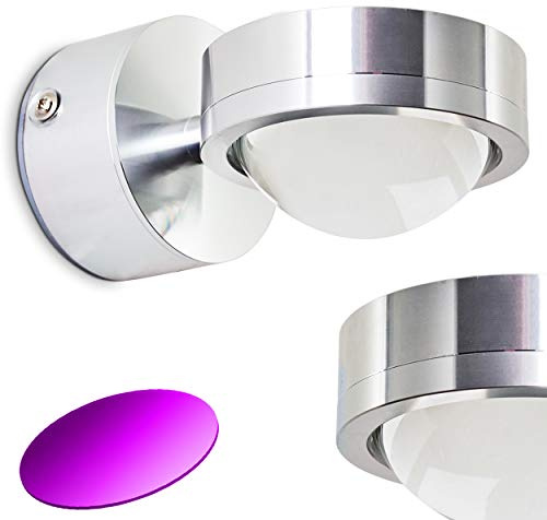 LED-vägglampa Indore, vägglampa av metall och glas i aluminium, väggspot med färgflärp i magenta, 3 Watt, 300 Lumen, 3000 K