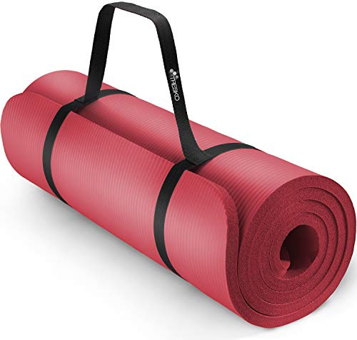 TRESKO Yogamatte Phthalatfrei - Gymnastikmatte rutschfest, Pilatesmatte Fitnessmatte mit Tragegurt, 185x60 & 190x100 cm (Rot, 185 x 60 x 1,0cm)