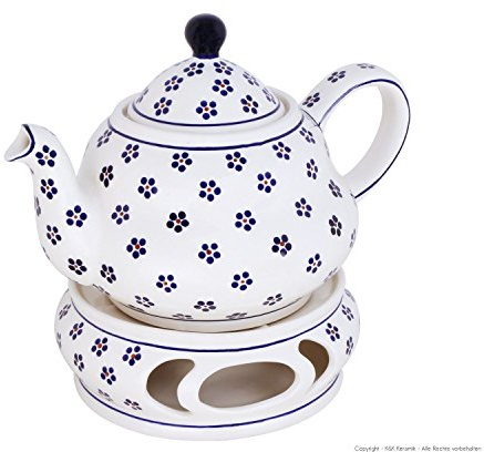 Original Bunzlauer keramisk tekanna 1,5 liter med integrerad sil och värmare i dekor 225