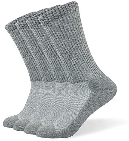 Well Knitting Diabetic Socks for Men & Women, Coolmax Medical Circulation Crew Mid Calf Socks with Seamless Toe, Non-Binding Top, and Padded Sole, 4 Pairs (Grey,L)