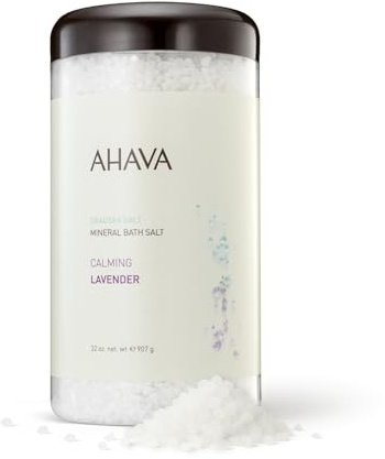 AHAVA Dead Sea Mineral Bath Salt, Calming Lavender - Intense Relaxation for Body & Mind, Elevates Moisture, Softens & Eases Sore Muscles, Enriched by Exclusive Dead Sea Salt & Osmoter blend, 32 Oz