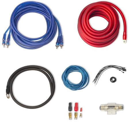 Kit de Câblage pour Amplificateur 1500W - Caliber CPK20D – Subwoofer, Audio et Caisson de Basse Amplifié – Kit câble Complet avec fusible et cosses pour Installation Auto