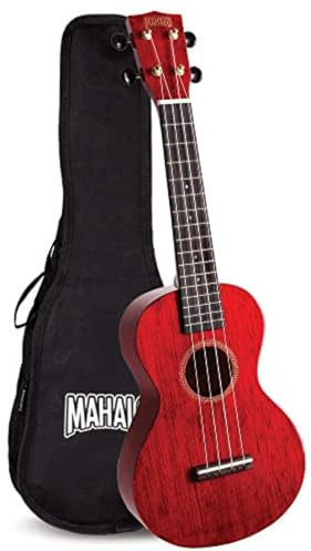 Mahalo Hano Concert Ukulele, Wooden Musical String Instrument with Geared Machine Head & Instrument Case, Beginners Ukulele Concert Kit for Adults, Red