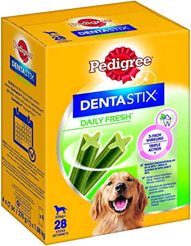 PEDIGREE DentaStix Fresh Hundeleckerli für große Hunde, Kausnack gegen Zahnsteinbildung, Für gesunde Zähne und einen frischen Atem, 4 er Pack, 4 x 28 Stück