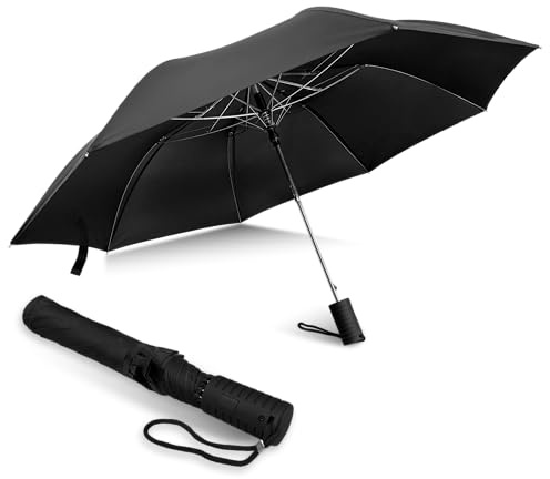 Weather Station Automatic Rain Umbrella, Windproof, Lightweight, and Packable for Travel, Full 42 Inch Arc, Black