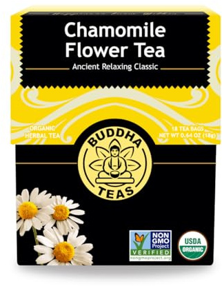 Buddha Teas - Organic Chamomile Flower Tea - Herbal Tea - For Health & Wellbeing - With Antioxidants & Minerals - Clean Ingredients - Caffeine Free - OU Kosher & Non-GMO - 18 Tea Bags (Pack of 1)