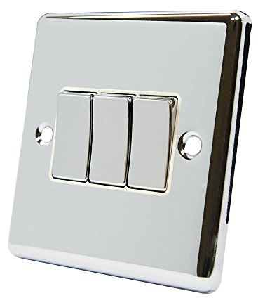 AET CPC3GSWIWC 10 A 3-Gang 2-Way Polished Chrome Classical Triple Light Switch with White Insert Metal Rocker Switch