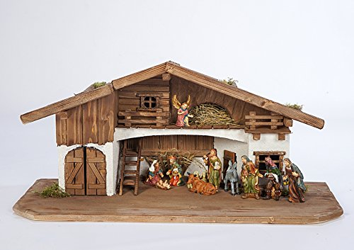 Holz und Gartentrends Weihnachtskrippe Krippe Krippenstall Weihnachten Weihnachtskrippen Tischkrippen Krippenfiguren (Weihnachtskrippe W10+Figuren)