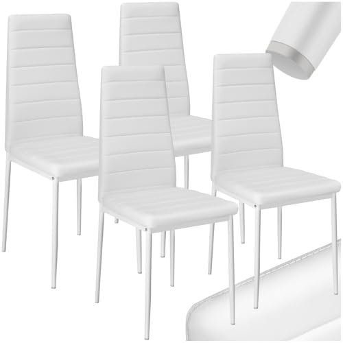 tectake® sillas de comedor acolchadas, funda de cuero sintético, respaldo alto, patas de acero, montaje sencillo, sillas comedor modernas, muebles salon modernos, silla nordica - 4 Sillas Blanco