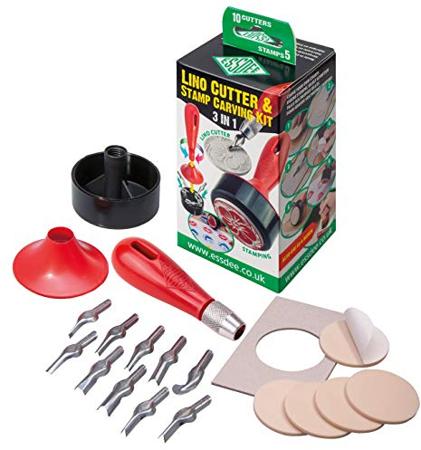 Essdee 3 in 1-Bastelset, Linoleum-Cutter und Stempel-Schnitz-Set, 10 Ausstechformen und 5 Schnitz-Stempel