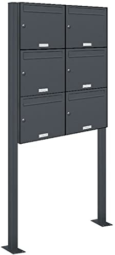 AL Briefkastensysteme 6er Standbriefkasten in Anthrazitgrau RAL 7016 als 6 Fach Briefkastenanlage DIN A4 in Postkasten Briefkasten Design modern