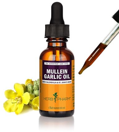 Herb Pharm Mullein Garlic Herbal Oil - Contains Calendula, Garlic, Mullein Flower, St. John's Wort, Olive Oil, 1 Ounce