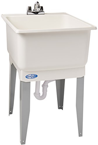 Mustee 14CP Polypropylene Freestanding Tub Utility Sink with Drain and Faucet, One Size, White
