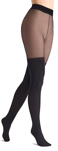 MARILYN collant femme opaque 60 deniers en bas 20 denier en haut imitant demi-bas avec coutures couture plate noir