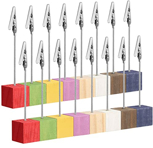WINOMO 16Pcs Fotohalter Clip Ständer, Holz Platzkartenhalter, Fotohalter Mit Klammern Memo Clip Halter Ständer Zettelhalter für Hochzeiten, Valentinstag, Geburtstage, Partys (zufällige Farbe)