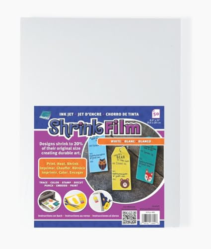 Grafix Ink-Jet Printable White Opaque Shrink Film - 8.5x11 Print, Cut and Shrink It to create jewelry, embellishments, tags,ornaments. Shrink plastic is for kids of all ages,Pack of 50 sheets