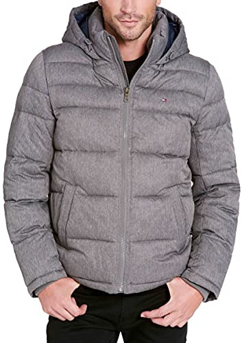Tommy Hilfiger Men's Classic Hooded Puffer Jacket (Standard and Big & Tall), Heather Grey, XX-Large