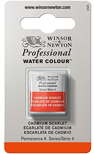 Winsor & Newton 0101106 Professional Aquarellfarbe, lebendige Wasserfarben in Künstlerqualität, hohe Farbbrillanz & Leuchtkraft, lichtecht, Archivqualität, 1/2 Napf - Kadmiumscharlach