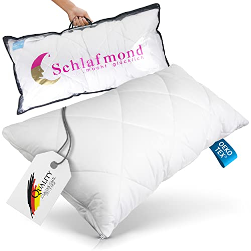 Schlafmond Medicus Clean Kopfkissen 40 x 80 cm - Allergiker Kissen mit Hohlfaserkugel Kissenfüllung – Baumwoll Steppkissen 40x80 – Waschbar bis 95 Grad Made in Germany