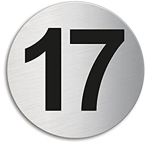 Targhetta Numero 17 | Targa Cartello acciaio inossidabile spazzolato Ø 60 mm autoadesiva