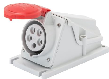 Gewiss GW62493 Low Voltage Screw Wiring 90 Degree Angled Surface-Mounting Socket-Outlet, IP44, 6 Reference, 3P+N+E Pole, 380V-415V, 32 A, 50 Hz/60 Hz, Red