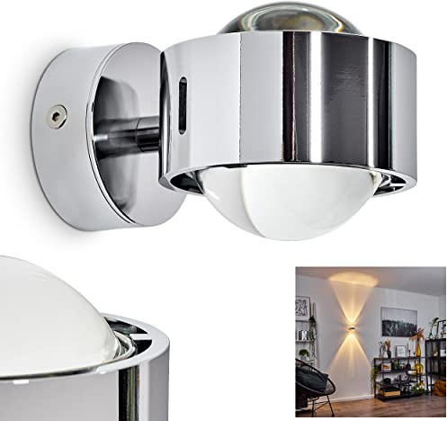 Wandleuchte Sapri halbrund mit Effekt-Schlitzen an den Seiten, verchromte Metall-Lampe mit Glas-Linsen, für Wohnzimmer, Diele, Flur oder Küche, ohne Leuchtmittel