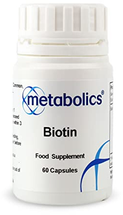 Metabolics Biotin 8000mcg Capsules, High Strength Vitamin B7 — UK Made GMP Certified — Hair Growth, Skin Health, Nail Strength & Energy Metabolism Support — Vegan — 60 Count