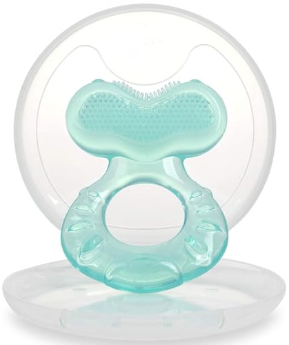Nuby Teethe-eez aus weichem Silikon | Beißring aus Silikon mit strukturierter Oberfläche zur Zahnfleischmassage | Hygienische Aufbewahrungsbox inklusive | Türkis | Ab 3 Monaten