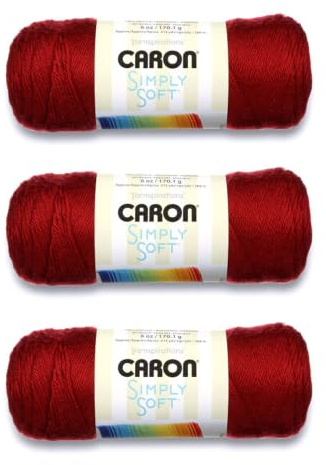 Caron Simply Soft Solids Yarn (4) Medium Gauge 100% Acrylic - 6 oz - Autumn Red - Machine Wash & Dry