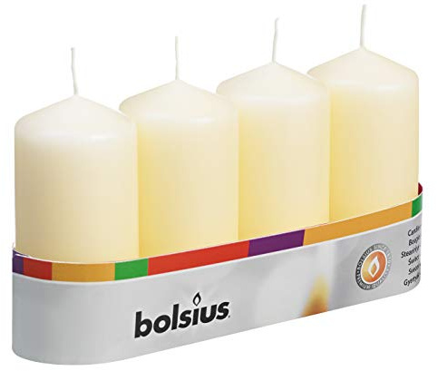 Bolsius pack 4 Pillar Candles Regular, Ivory 50 mm Width