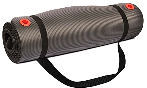 Body Sport Non-Slip Exercise Mat for Men & Women, 56 x 24 in. - 1/2 in. Thick Foam Surface for Yoga, Pilates, Fitness & Aerobic Workouts (Black)